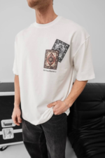 Erkek Baskılı Oversize T-shirt - Beyaz - Görsel 2