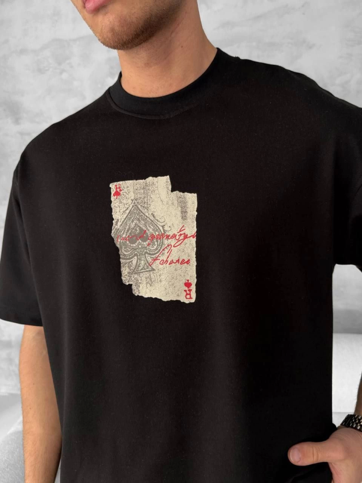 TY67db34c5aaa1d67db34c5aaa1f.png Ön Ve Arka Baskılı Oversize Bisiklet Yaka T-shirt - Siyah - Görsel 1
