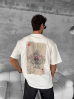 Erkek Ön Ve Arka Baskılı Oversize Bisiklet Yaka T-shirt - Beyaz - Görsel 3