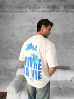 Ön Ve Arka Baskılı Oversize Bisiklet Yaka T-shirt- Beyaz - Görsel 2