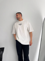 Baskılı Oversize Bisiklet Yaka T-shirt - Beyaz - Görsel 4
