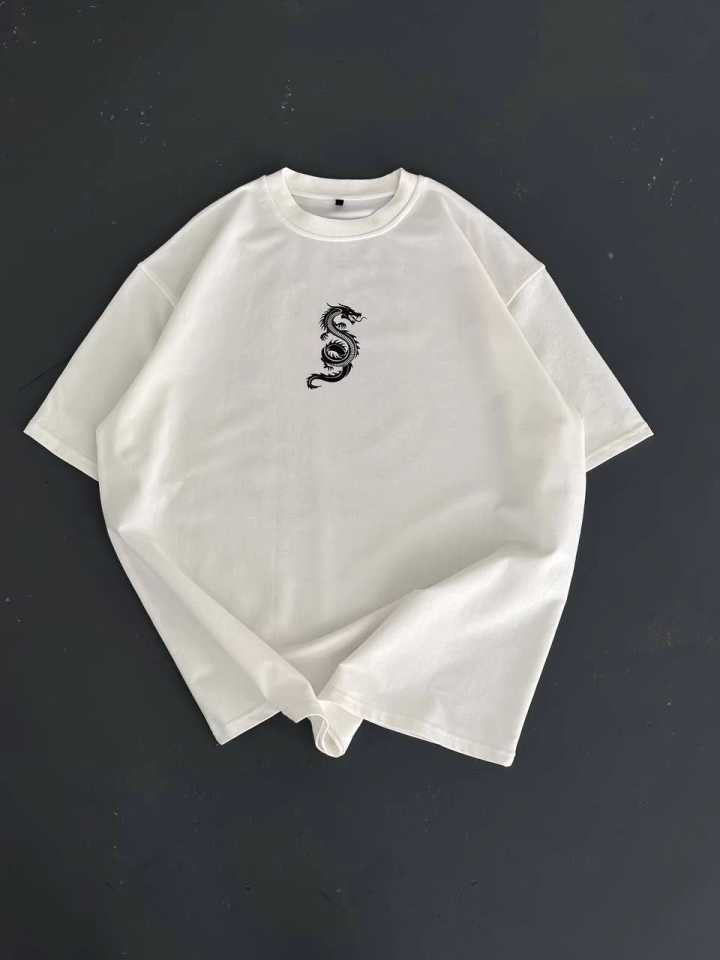 TY67fc2a24d14c767fc2a24d14c9.png Baskılı Oversize Bisiklet Yaka T-shirt - Beyaz - Görsel 1