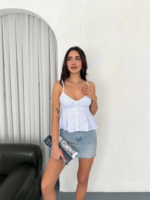 Askılı Dekolte Deraylı Crop - Açık Mavi - Görsel 3