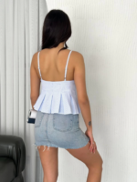 Askılı Dekolte Deraylı Crop - Açık Mavi - Görsel 4