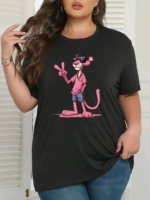 Baskılı Oversize Bisiklet Yaka T-shirt - Beyaz