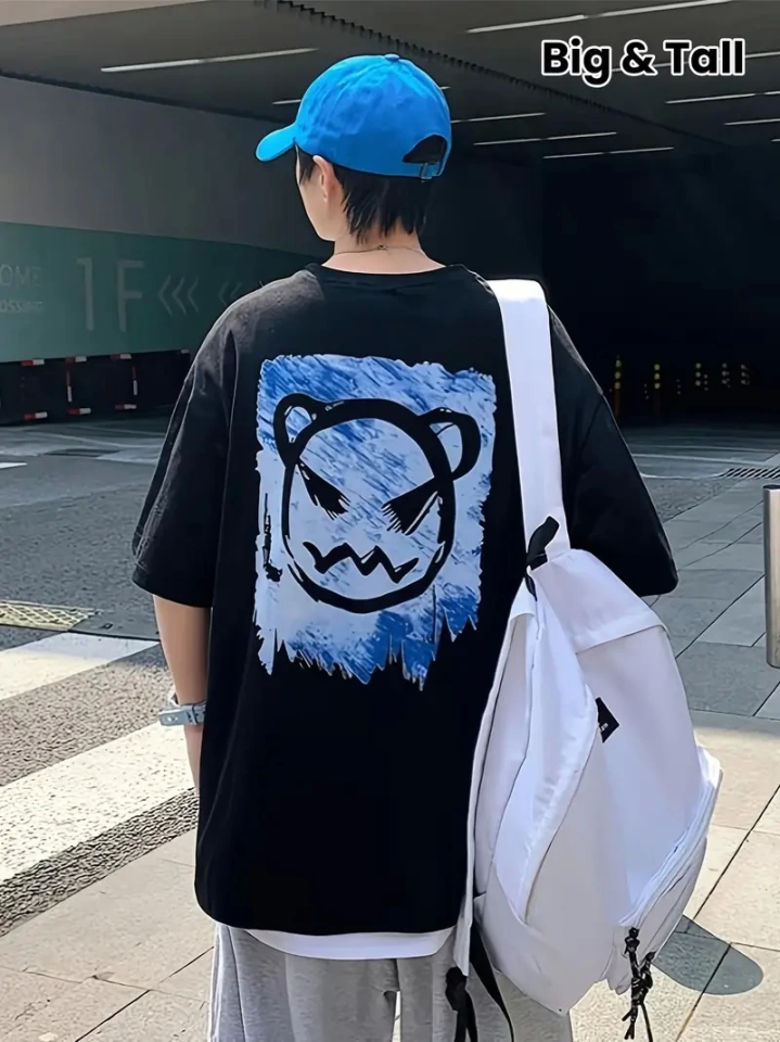 TY680ca4e83703e680ca4e83703f.png Baskılı Oversize Bisiklet Yaka T-shirt - Siyah - Görsel 1