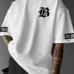 Baskılı Oversize Bisiklet Yaka T-shirt - Beyaz