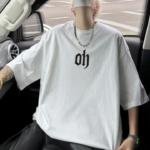 Baskılı Oversize Bisiklet Yaka T-shirt - Beyaz