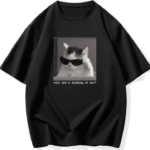 Baskılı Oversize Bisiklet Yaka T-shirt - Siyah