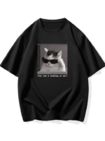 Baskılı Oversize Bisiklet Yaka T-shirt - Siyah
