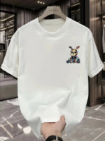 Baskılı Oversize Bisiklet Yaka T-shirt - Beyaz - Görsel 2