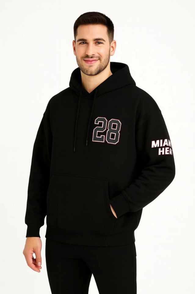 TY68b36aff1aa0668b36aff1aa08.png Üç İplik Kapüşonlu Ön Ve Arka Baskılı SweatShirt Hoodie - Siyah - Görsel 1
