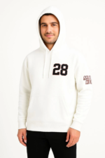 Üç İplik Kapüşonlu Ön Ve Arka Baskılı SweatShirt Hoodie - Beyaz - Görsel 3
