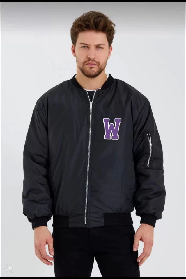 TY68d265d26a30e68d265d26a310.png Unisex Uzun Kol Baskılı Bomber Ceket - Siyah - Görsel 1