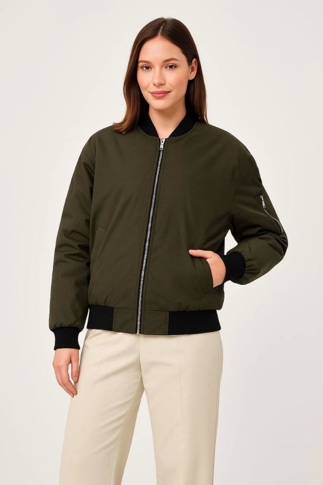TY68d2660166aa668d2660166aa9.png Içi Astarlı Fermuarlı Bomber Mont Ceket - Haki - Görsel 1