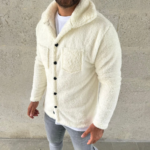 Erkek Pelüş Polar Hırka Gömlek – Yakalı, İlik Düğmeli, Göğüs Cepli, Yumuşak Dokulu Kışlık Regular Fit Rahat Günlük Model - Beyaz - Görsel 2
