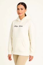 Kapşonlu Sweatshirt – Oversize Üç İplik Şardonlu Hoodie, “Other Lives” Ön - Arka Baskılı, Kanguru Cepli, Kışlık Rahat Günlük Stil - Beyaz - Görsel 2
