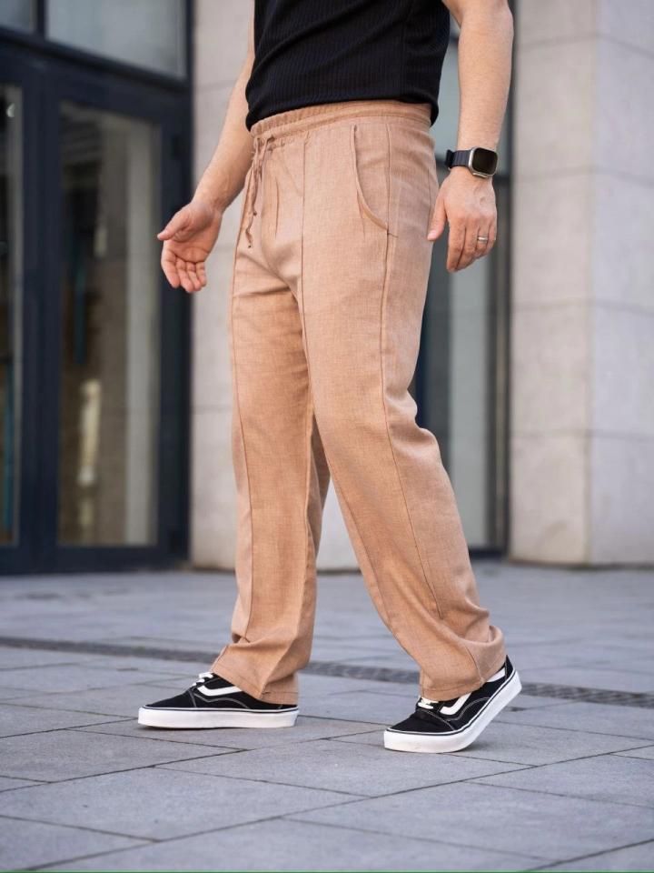 TY690a6db62afd8690a6db62afda.png Erkek Keten Cepli Çıma Dikişli Jogger Buggy Pantalon Rahat Kalıp - Kahverengi - Görsel 1
