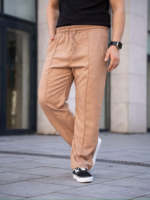 Erkek Keten Cepli Çıma Dikişli Jogger Buggy Pantalon Rahat Kalıp - Kahverengi - Görsel 2