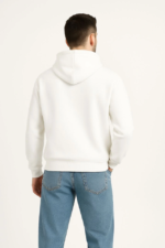 Erkek Kapüşonlu Sweatshirt Hoodie 3 İplik Şardonlu Pamuklu Kumaş, Önü Baskılı, Fermuarlı Rahat Kalıp, Kışlık Ve Sokak Stili Sweat - Beyaz - Görsel 2