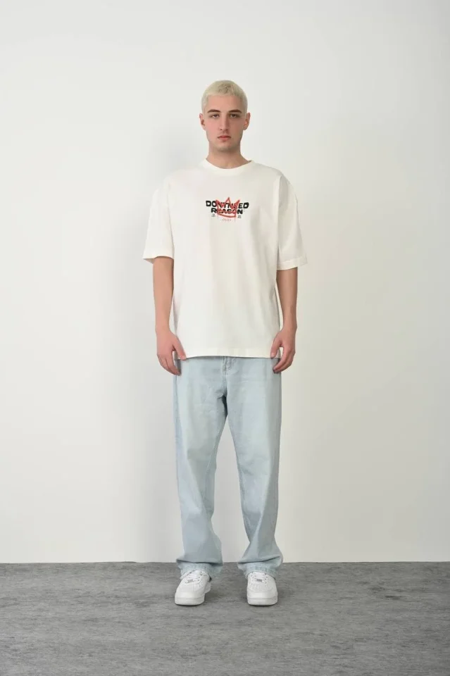TY693a9c2c97c96693a9c2c97c98.webp Unisex Bisiklet Yaka Baskılı Oversize T-Shirt - Beyaz - Görsel 1