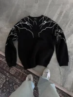 Yıldırım Baskılı Bisiklet Yaka SweatShirt - Siyah - Görsel 2