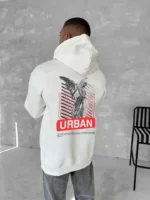 Oversize Üç İplik Kapüşonlu SweatShirt - Beyaz - Görsel 2