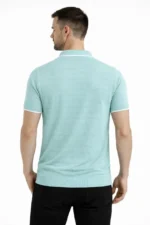 Erkek Triko Kumaş Yakalı Düğmesiz Açık Yaka Fitilli Kısa Kollu Regular Fit Tişört T-shirt - Mint Yeşili - Görsel 2