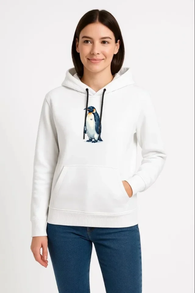 TY697b63bc72440697b63bc72442.webp Oversize Hoodie - Sırt Baskılı Survivor Penguin Temalı, Felsefi Yazılı Kapüşonlu Sweatshirt - Beyaz - Görsel 1