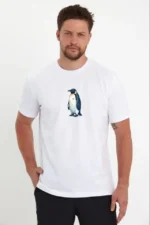Erkek Oversize Tişört - Sırt Baskılı Survivor Penguin Temalı, Felsefi Yazılı Bisiklet Yaka Tişört - Beyaz - Görsel 2