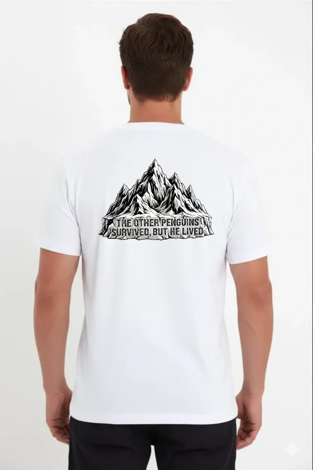 TY697b71df0b507697b71df0b509.webp Erkek Nihilist Penguen Temalı Oversize Bisiklet Yaka Tişört - Beyaz - Görsel 1