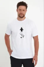 Erkek Nihilist Penguen Temalı Oversize Bisiklet Yaka Tişört - Beyaz - Görsel 2