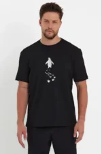 Erkek Nihilist Penguen Temalı Oversize Bisiklet Yaka Tişört - Siyah