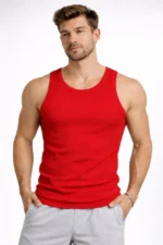 Erkek Fitilli Atlet Sıfır Yaka Slim Fit Arka Baskılı Spor Atlet - Kırmızı - Görsel 3