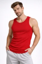 Erkek Fitilli Atlet Sıfır Yaka Slim Fit Arka Baskılı Spor Atlet - Kırmızı - Görsel 4
