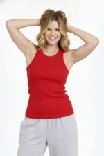 Fitilli Atlet Sıfır Yaka Slim Fit Arka Baskılı Spor Atlet - Kırmızı - Görsel 2