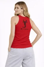 Fitilli Atlet Sıfır Yaka Slim Fit Arka Baskılı Spor Atlet - Kırmızı - Görsel 3