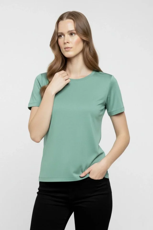 TY699db8f66d2d4699db8f66d2d6.webp T-Shirt Bisiklet Yaka Slim Fit Likralı Tişört Günlük Basic Body - Mint Yeşili - Görsel 1