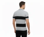 Erkek T-shirt Çizgili Triko Dokuma Kumaş Polo Yaka Yarım Fermuarlı Regular Kalıp Tişört - Gri - Görsel 4