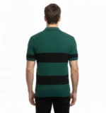 Erkek T-shirt Çizgili Triko Dokuma Kumaş Polo Yaka Yarım Fermuarlı Regular Kalıp Tişört - Çağla Yeşili - Görsel 2