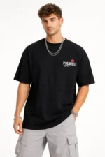 Erkek Bisiklet Yaka Baskılı Kısa Kollu Tişört Streetwear Günlük Basic Pamuklu T-shirt - Siyah