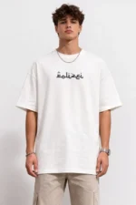 Erkek Bisiklet Yaka Baskılı Kısa Kollu Tişört Streetwear Günlük Basic Pamuklu T-shirt - Beyaz - Görsel 2