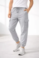 Erkek Jogger Eşofman Altı Regular Fit , Kargo Cepli, Lastikli Paça, Günlük Spor Pantolon - Gri - Görsel 3