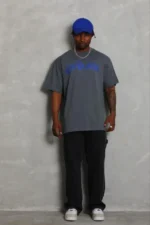 Erkek Baskılı T-Shirt Kısa Kol Bisiklet Yaka Regular Fit Rahat Kalıp Günlük Tişört - Füme - Görsel 2