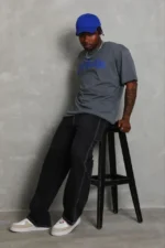 Erkek Baskılı T-Shirt Kısa Kol Bisiklet Yaka Regular Fit Rahat Kalıp Günlük Tişört - Füme - Görsel 3