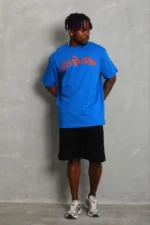 Erkek Baskılı T-Shirt Kısa Kol Bisiklet Yaka Regular Fit Rahat Kalıp Günlük Tişört - Saks Mavisi - Görsel 2