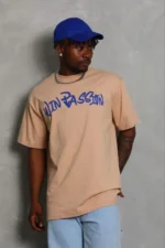 Erkek Baskılı T-Shirt Kısa Kol Bisiklet Yaka Regular Fit Rahat Kalıp Günlük Tişört - Bej - Görsel 3