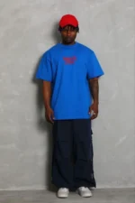 Erkek Baskılı T-Shirt Kısa Kol Bisiklet Yaka Regular Fit Rahat Kalıp Günlük Tişört - Saks Mavisi - Görsel 3