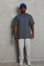 Erkek Baskılı T-Shirt Kısa Kol Bisiklet Yaka Regular Fit Rahat Kalıp Günlük Tişört - Füme - Görsel 3