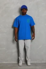 Erkek Baskılı T-Shirt Kısa Kol Bisiklet Yaka Regular Fit Rahat Kalıp Günlük Tişört - Saks Mavisi - Görsel 2